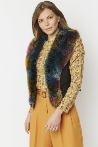 JAYLEY Multi Faux Suede Gilet | Waistcoat With Faux Fur Collar