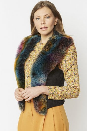 JAYLEY Multi Faux Suede Gilet | Waistcoat With Faux Fur Collar