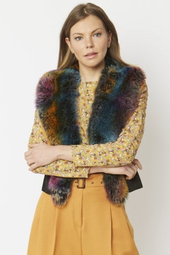 JAYLEY Multi Faux Suede Gilet | Waistcoat With Faux Fur Collar