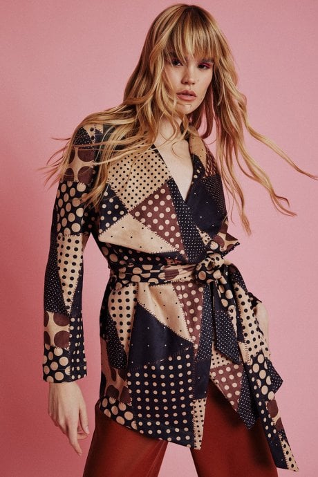 JAYLEY Multi Faux Sueded Polka Dot Coat