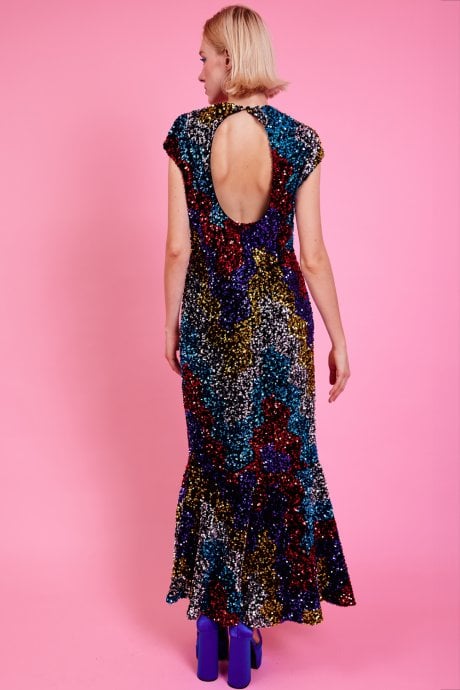 JAYLEY Multi Sequin Fish Tail Maxi Dress