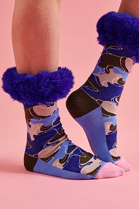 JAYLEY Multi Silk Blend & Faux Fur Socks