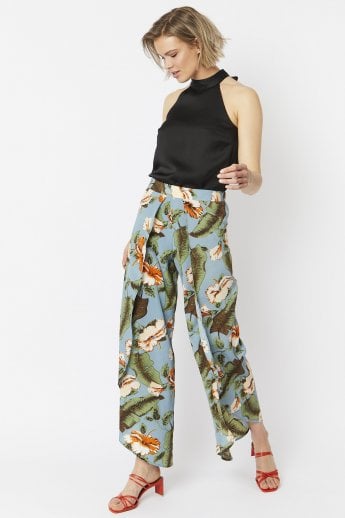 JAYLEY Multi Silk Blend Tropical Open Front Wide Leg Trousers