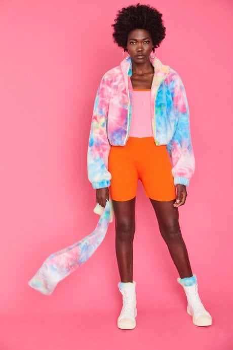 JAYLEY Multicoloured Tie-Dye Faux Fur Scarf