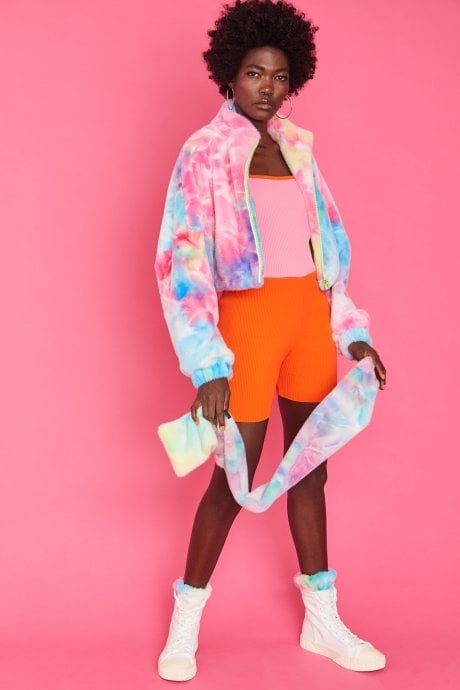 JAYLEY Multicoloured Tie-Dye Faux Fur Scarf