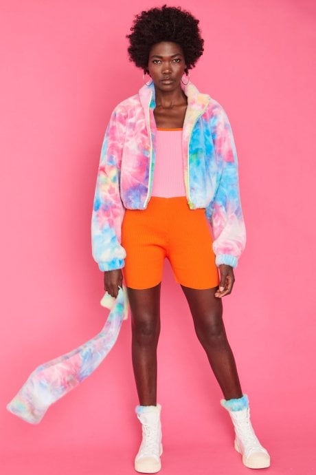 JAYLEY Multicoloured Tie-Dye Faux Fur Scarf