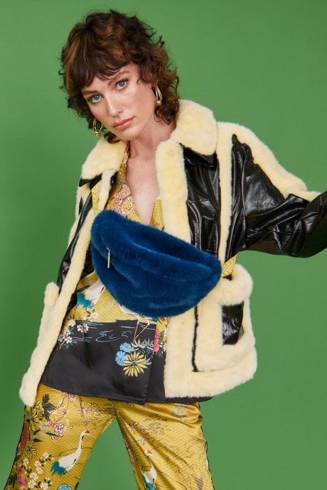 JAYLEY Navy Faux Fur Bum Bag