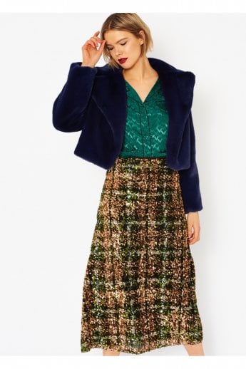 JAYLEY Navy Faux Fur Cropped Coat