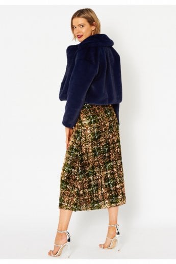 JAYLEY Navy Faux Fur Cropped Coat