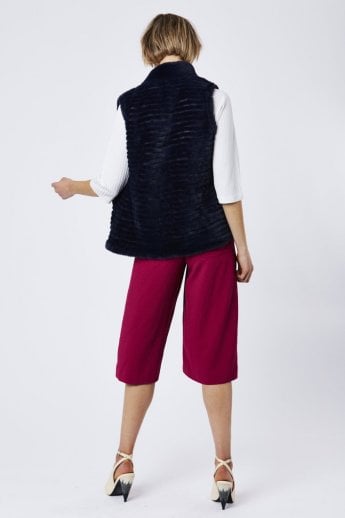 JAYLEY Navy Faux Fur Faux Suede Gilet | Waistcoat