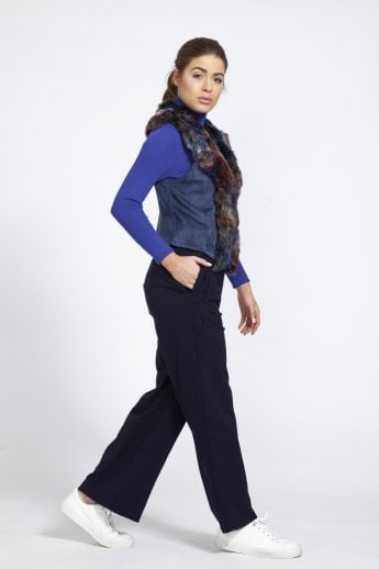 JAYLEY Navy Faux Fur Faux Suede Gilet | Waistcoat