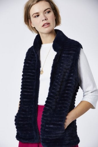 JAYLEY Navy Faux Fur Faux Suede Gilet | Waistcoat