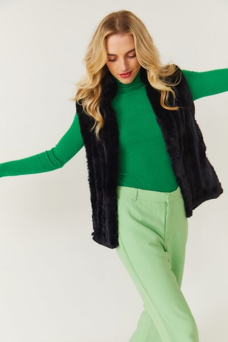 JAYLEY Navy Faux Fur Gilet | Waistcoat