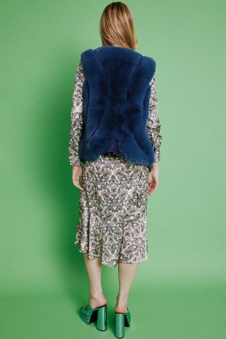 JAYLEY Navy Faux Fur Gilet | Waistcoat