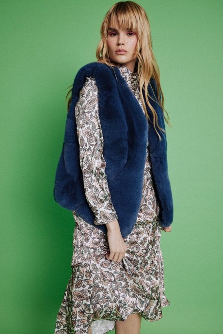 JAYLEY Navy Faux Fur Gilet | Waistcoat