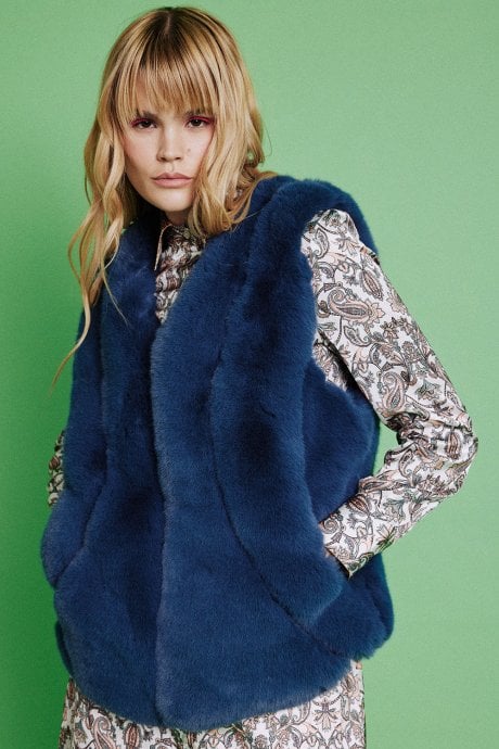 JAYLEY Navy Faux Fur Gilet | Waistcoat