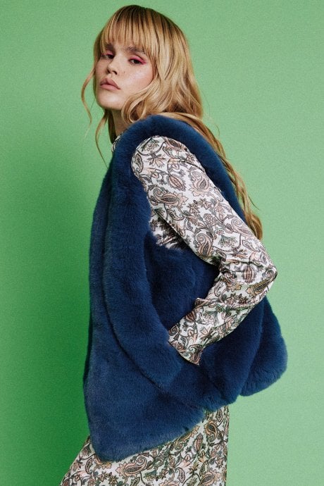 JAYLEY Navy Faux Fur Gilet | Waistcoat