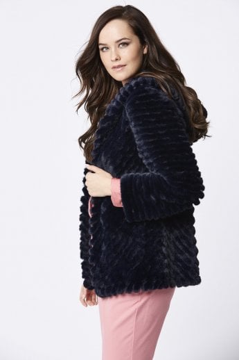 JAYLEY Navy Faux Fur Jacket