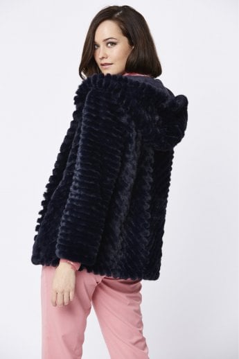 JAYLEY Navy Faux Fur Jacket