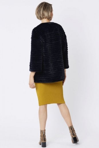 JAYLEY Navy Faux Fur Over-Sized Coat