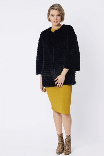 JAYLEY Navy Faux Fur Over-Sized Coat