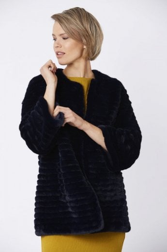 JAYLEY Navy Faux Fur Over-Sized Coat