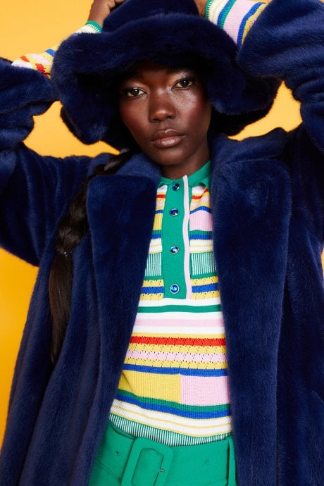 JAYLEY Navy Faux Fur Oversized Hat