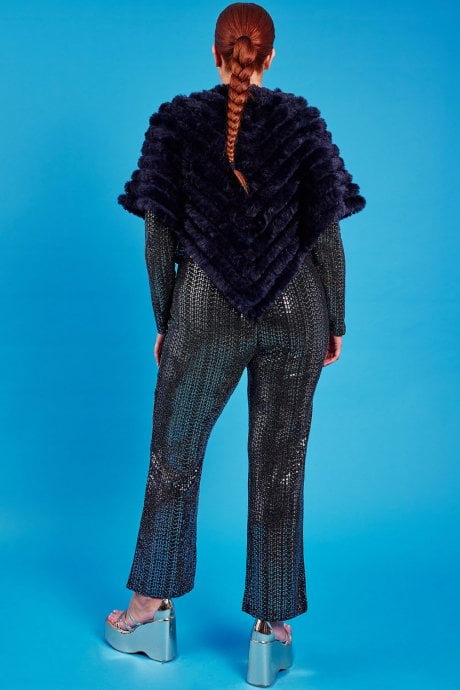 JAYLEY Navy Faux Fur Poncho