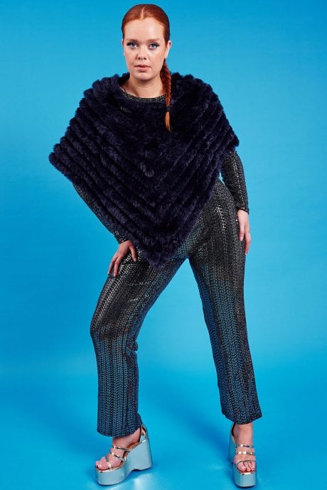 JAYLEY Navy Faux Fur Poncho