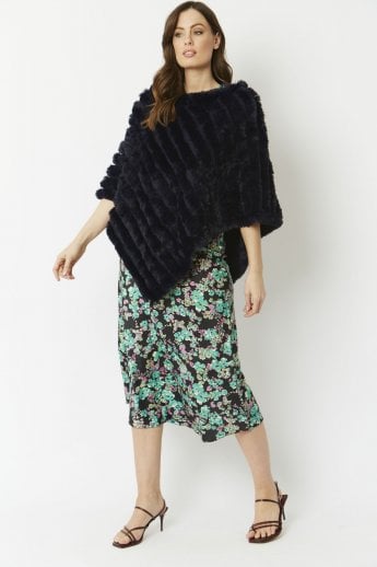 JAYLEY Navy Faux Fur Poncho