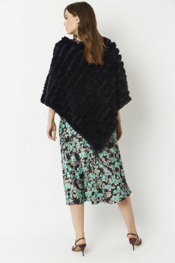 JAYLEY Navy Faux Fur Poncho
