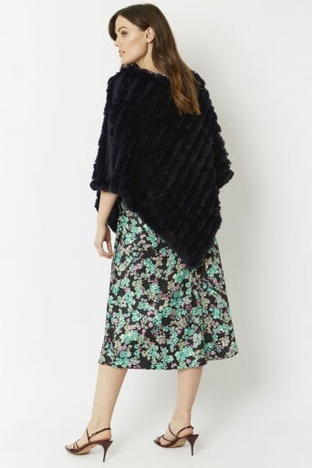 JAYLEY Navy Faux Fur Poncho