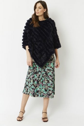 JAYLEY Navy Faux Fur Poncho