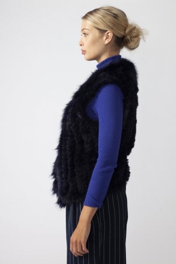 JAYLEY Navy Faux Suede And Knitted Faux Fur Gilet | Waistcoat