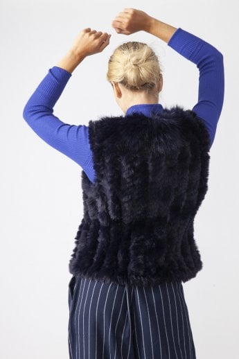 JAYLEY Navy Faux Suede And Knitted Faux Fur Gilet | Waistcoat