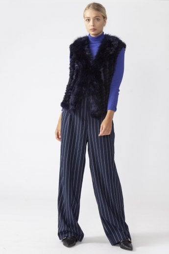 JAYLEY Navy Faux Suede and Knitted Faux Fur Gilet | Waistcoat