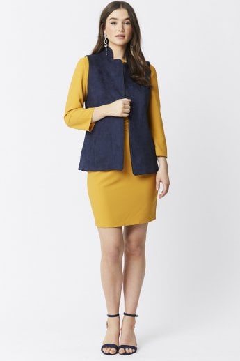 JAYLEY Navy Faux Suede Gilet | Waistcoat