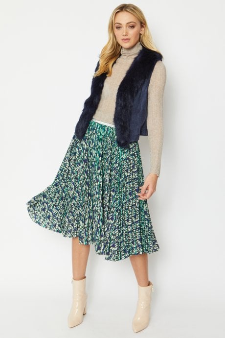 JAYLEY Navy Faux Suede Gilet | Waistcoat with Faux Fur Collar