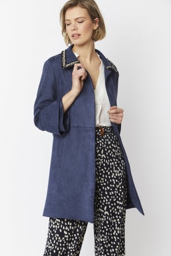 JAYLEY Navy Faux Suede Jacket