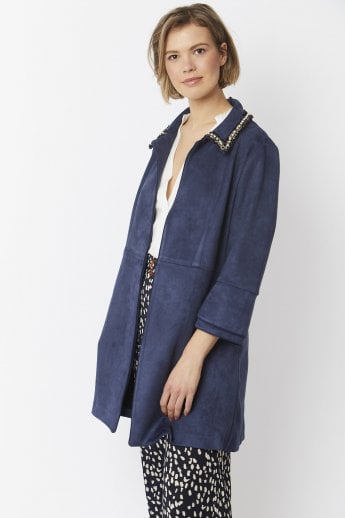 JAYLEY Navy Faux Suede Jacket