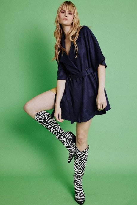 JAYLEY Navy Faux Suede Long Jacket