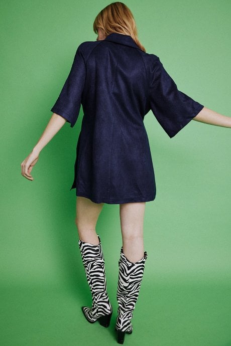 JAYLEY Navy Faux Suede Long Jacket