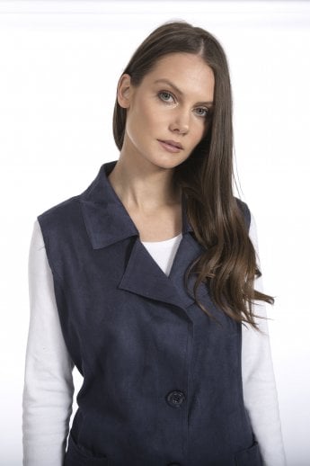 JAYLEY Navy Faux Suede Long Length Gilet | Waistcoat
