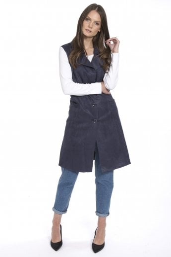 JAYLEY Navy Faux Suede Long Length Gilet | Waistcoat