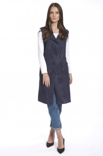 JAYLEY Navy Faux Suede Long Length Gilet | Waistcoat
