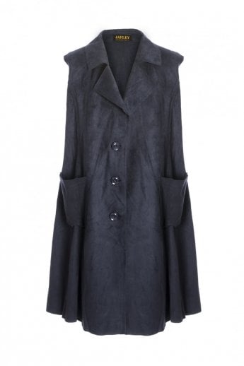JAYLEY Navy Faux Suede Long Length Gilet | Waistcoat