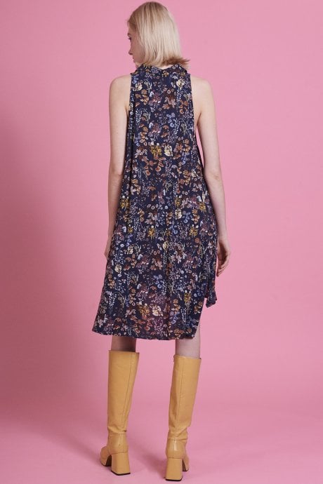 JAYLEY Navy Florence Floral Cotton Dress