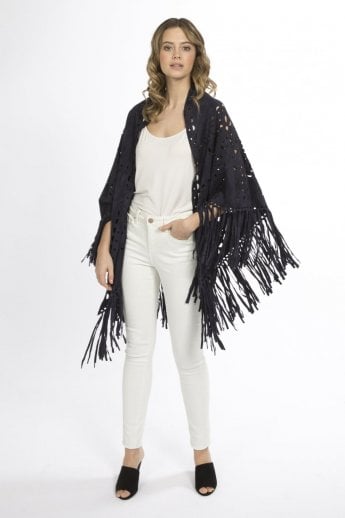 JAYLEY Navy Gwenna Faux Suede Cape