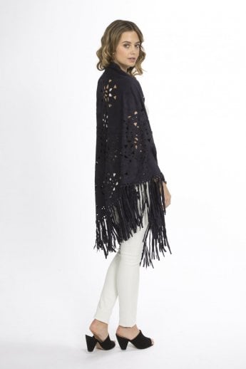 JAYLEY Navy Gwenna Faux Suede Cape