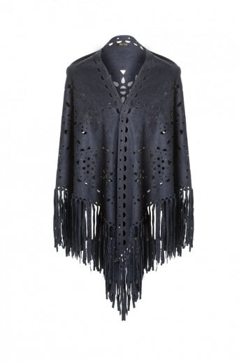 JAYLEY Navy Gwenna Faux Suede Cape